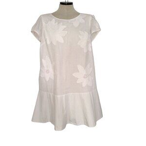 Crown & Ivy White Floral Embroidered Drop-Waist Cotton Dress M-lp